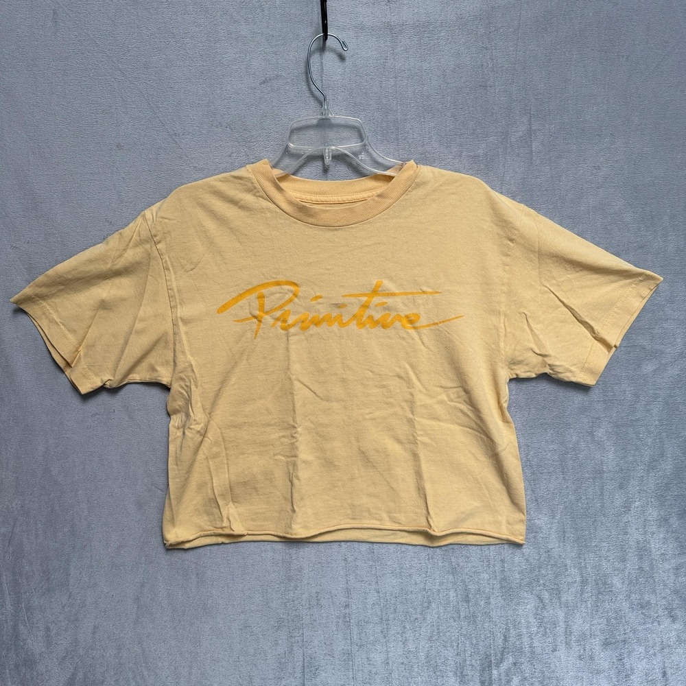 Primitive Shirt Womens Medium Yellow Cropped Logo Graphic Tee Skate Casual Top